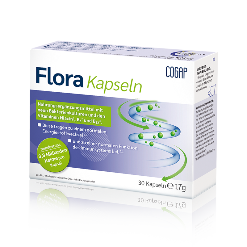 Flora Kapseln | 30 Kapseln mit mind. 3,8 Milliarden Keimen pro Kapsel und B-Vitaminen 